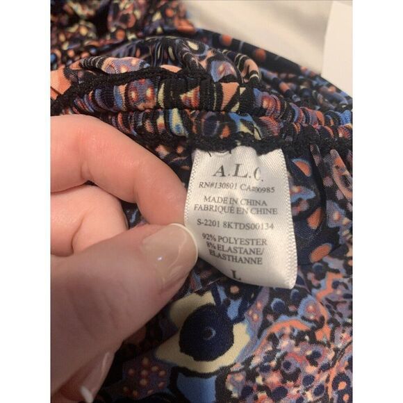A.L.C. Authentic Retro Black Orange Blue Long Sleeve Ruched Mini Dress Large - Picture 7 of 7